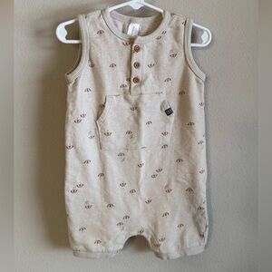 Modern Moments Beige Romper with Umbrella Print